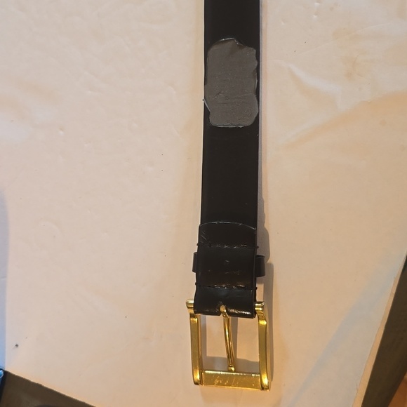 Mens Dark Brown Leather Belt w/ Gold tone Buckle Neutral Minimalist FLAW Sz.M/L - Picture 7 of 9